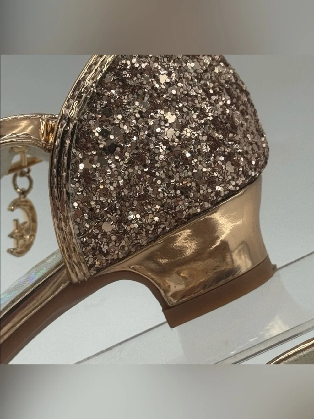 Girls Rose Gold Glitter Bow Dress Sandals with Pearl Accent Size 13